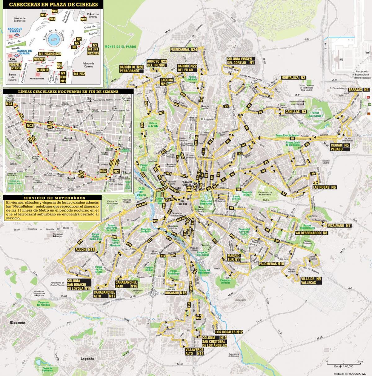 rutes d'autobusos de Madrid mapa